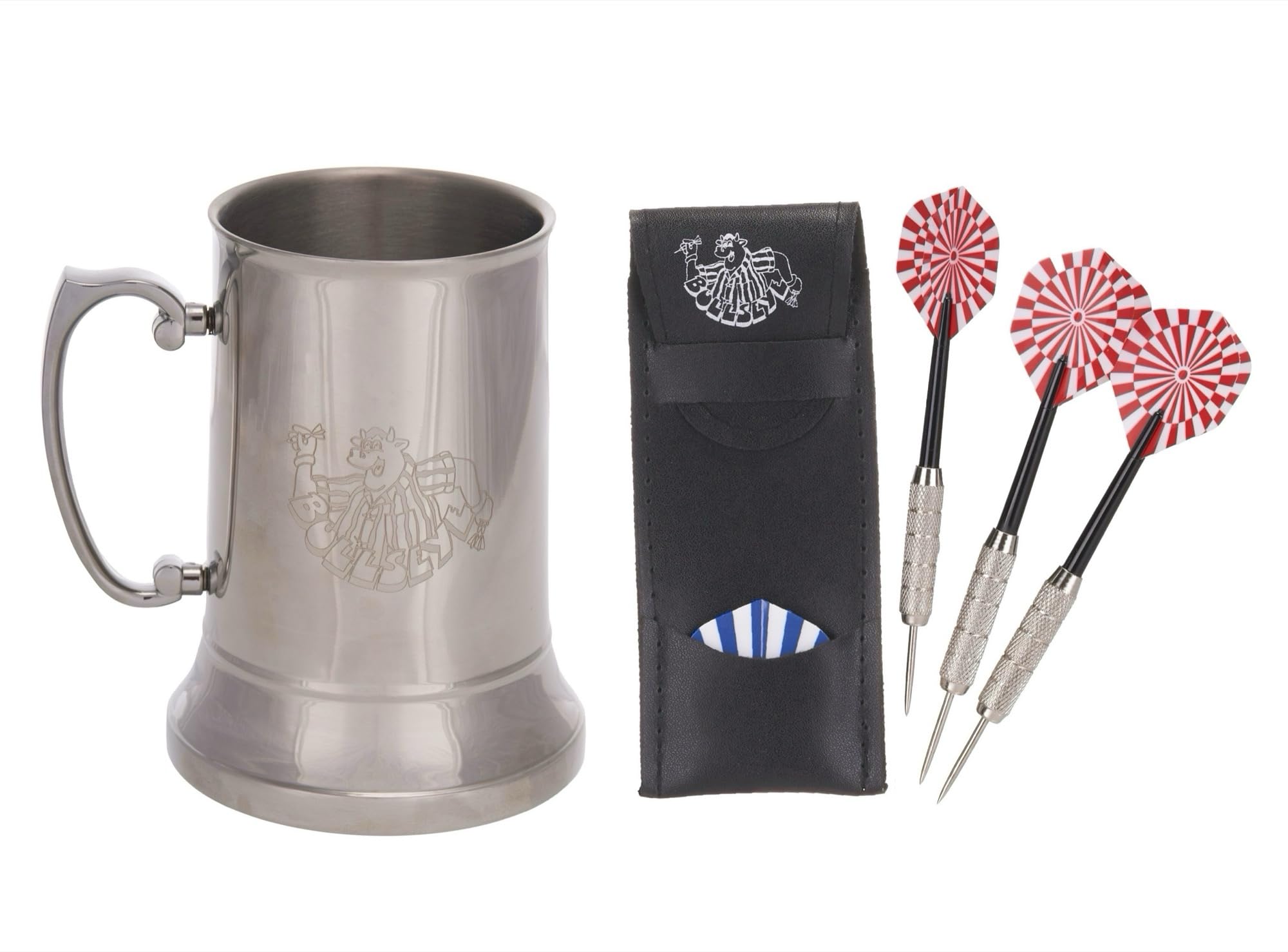 Bullseye Stainless Steel Metal Drinking Tankard and Darts Gift Set