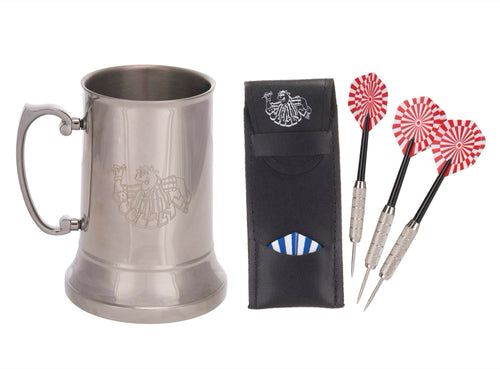 Bullseye Stainless Steel Metal Drinking Tankard and Darts Gift Set