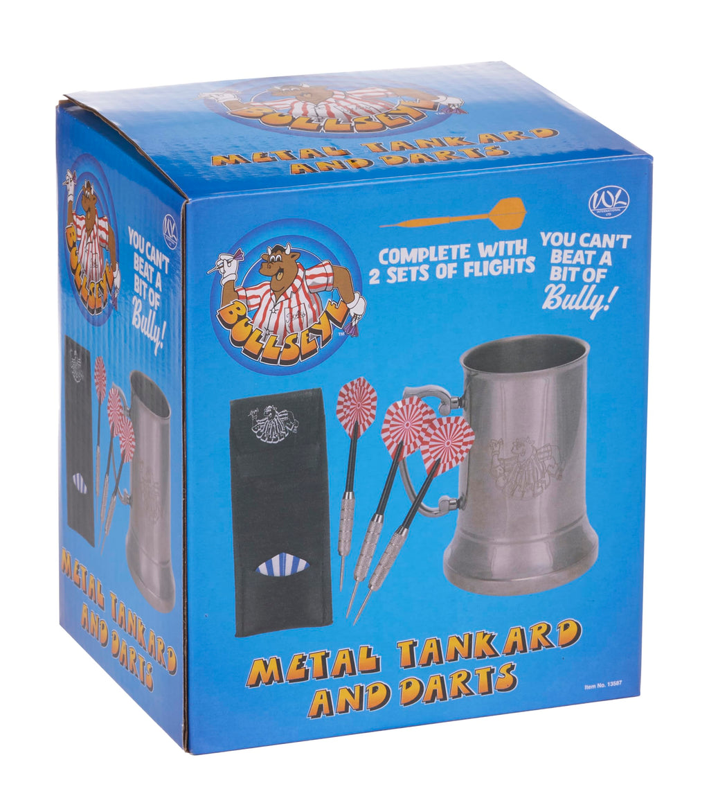 Bullseye Stainless Steel Metal Drinking Tankard and Darts Gift Set