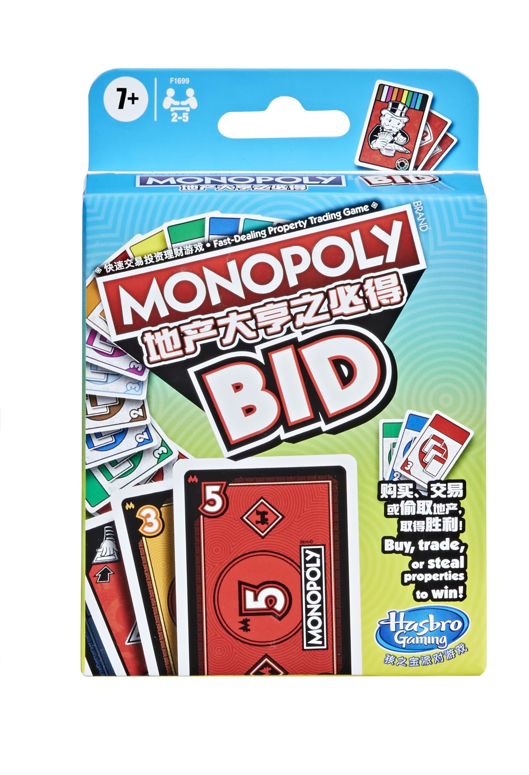 Monopoly Bid Game, Quick-Playing Card Game For 4 Players, Game For Families And Kids Ages 7 And Up