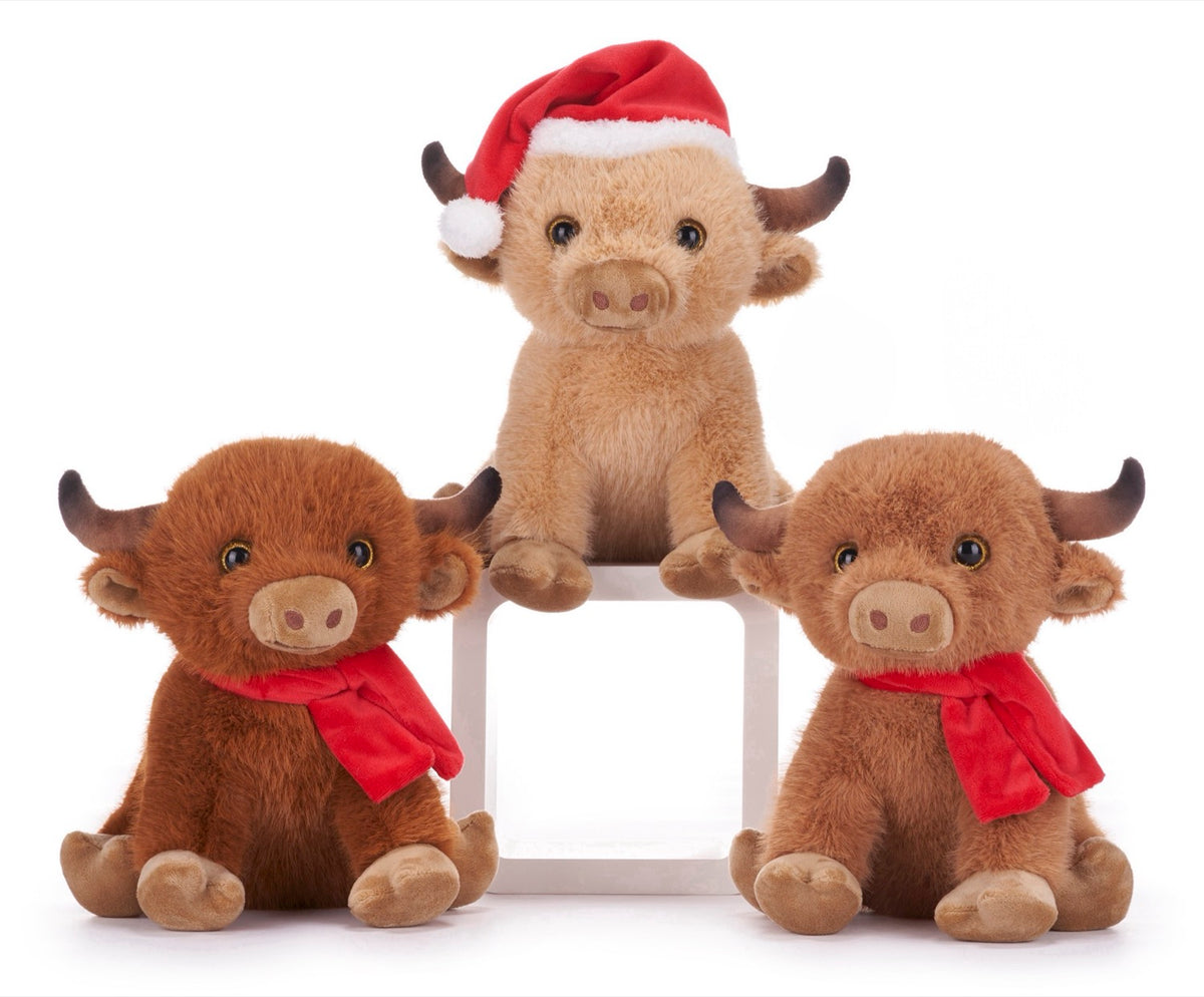 Christmas Highland Cow Plush 9.5" 3asst (3pcs)