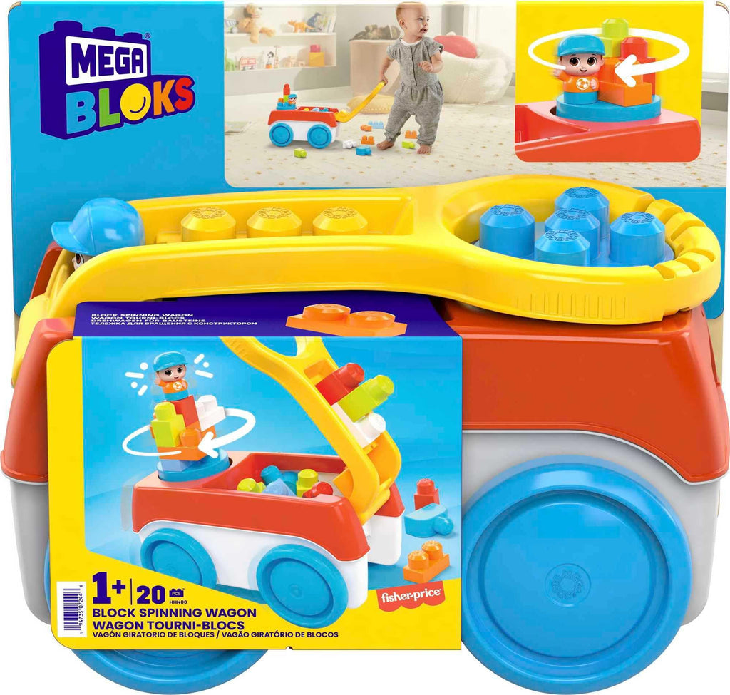 MEGA BLOKS Fisher-Price Block Spinning Wagon with 20 Pieces and Storage