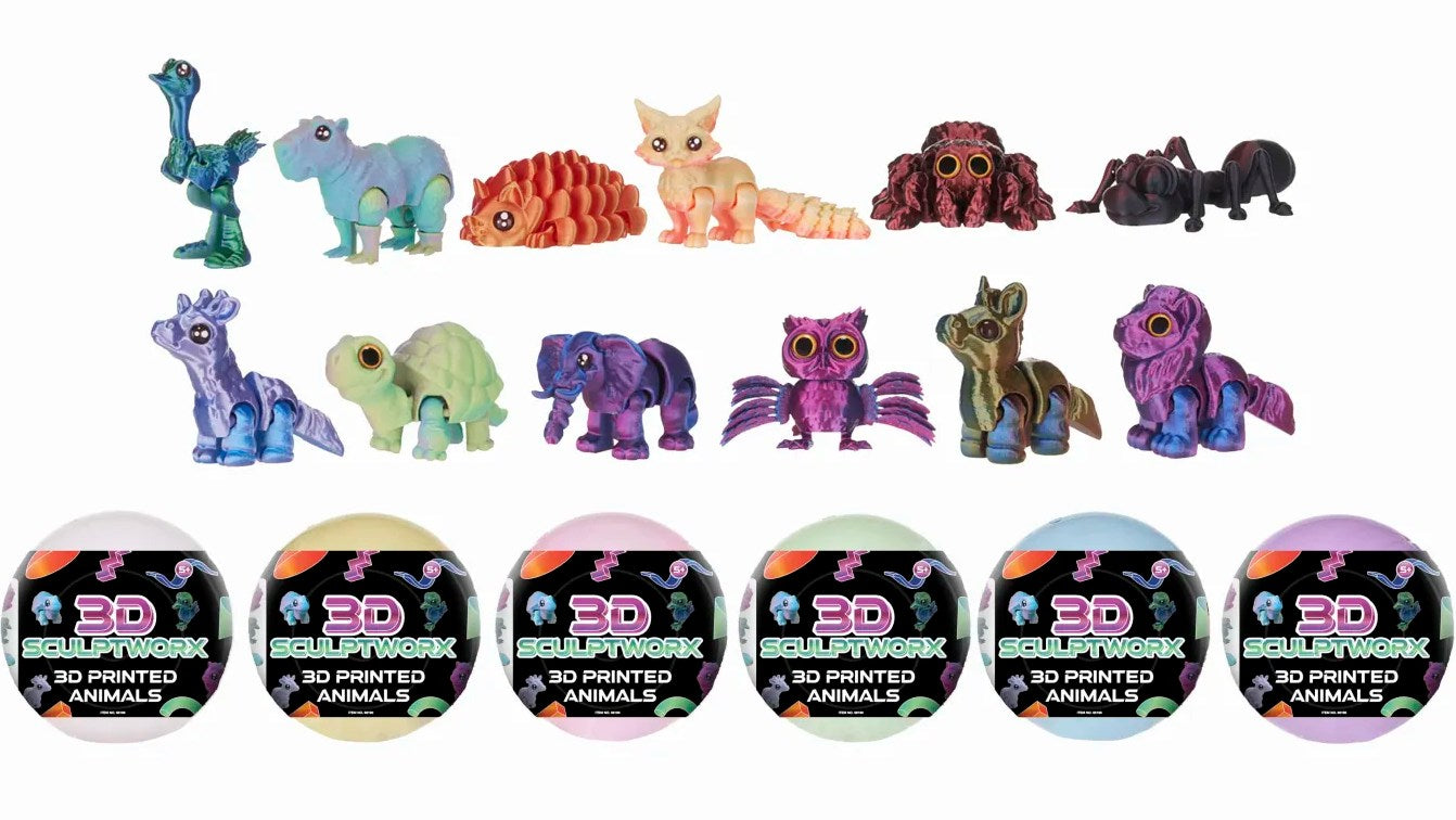PLA 3D Printed Animal 100mm Scullptworx suprise capsule (12pc)