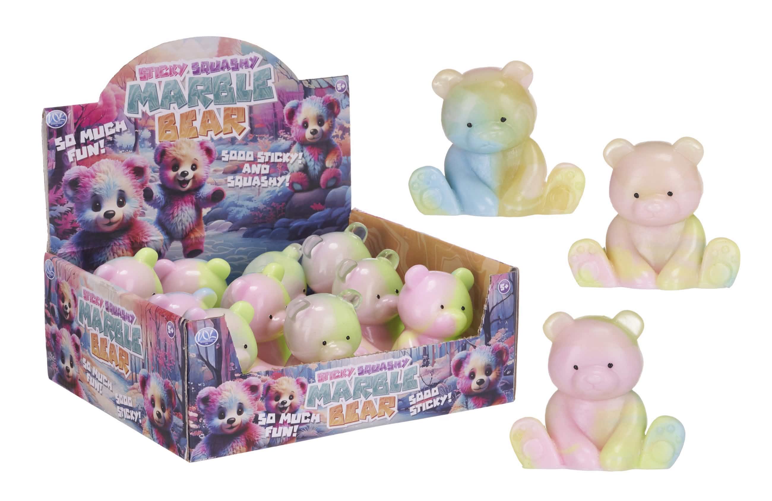Sticky squishy marble bear squeeze toy (12pc)