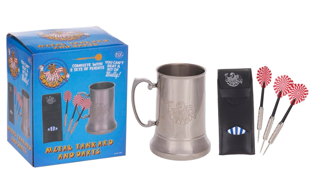 Bullseye Stainless Steel Metal Drinking Tankard and Darts Gift Set