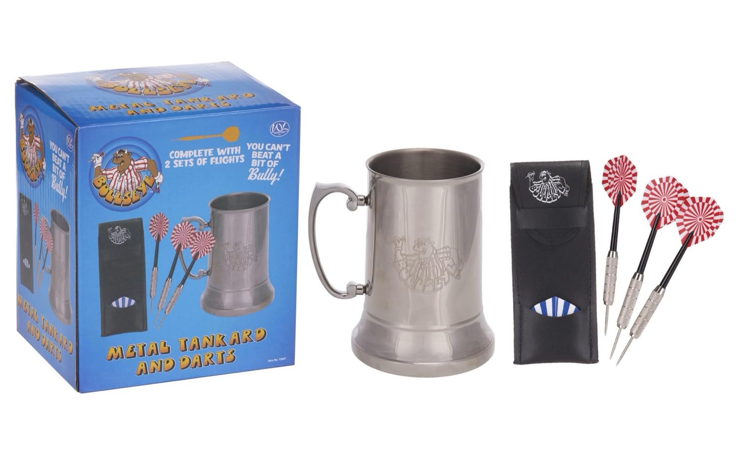 Bullseye Stainless Steel Metal Drinking Tankard and Darts Gift Set