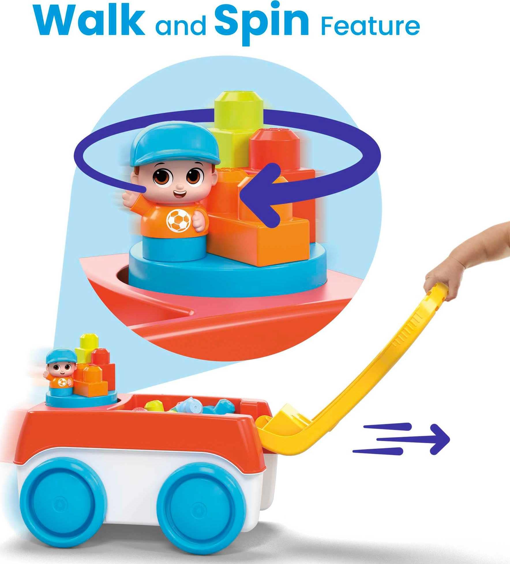 MEGA BLOKS Fisher-Price Block Spinning Wagon with 20 Pieces and Storage