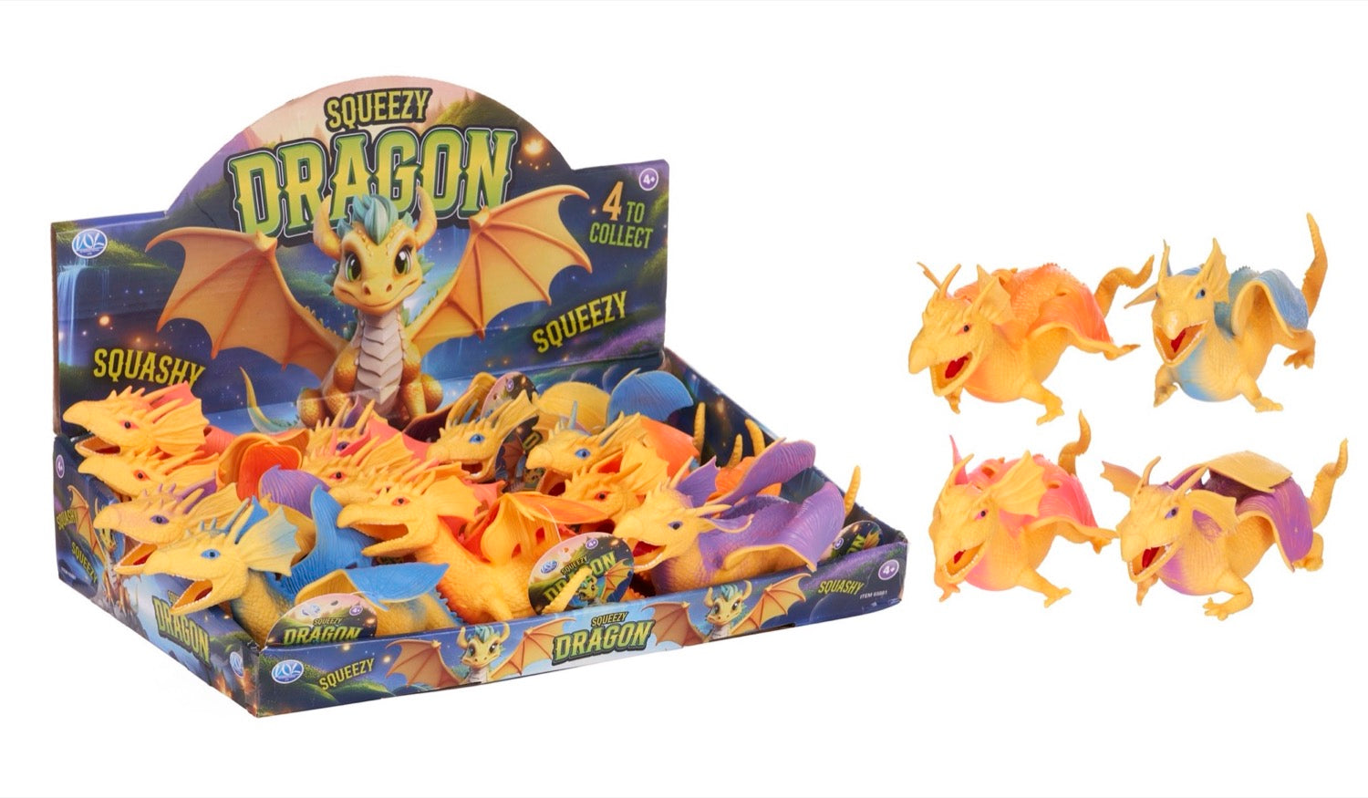Squeezy Dragon 18cm 4 Asst (12pcs)