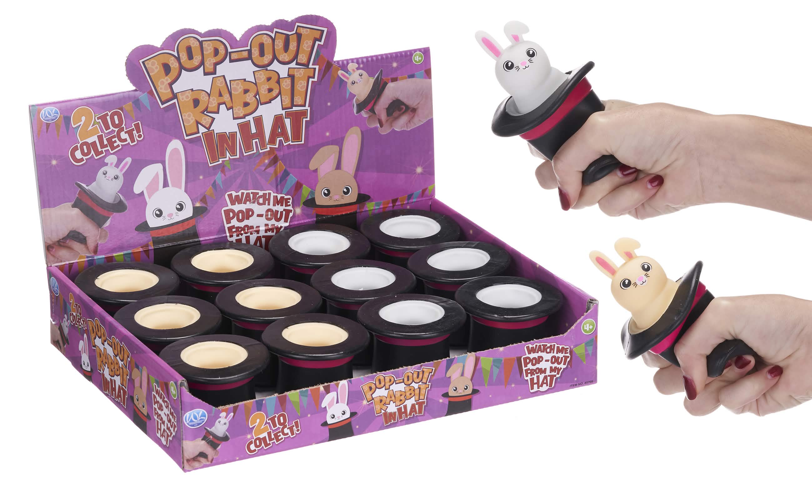 Pop Up Squeezy Rabbit in Magic Hat 2 asst (12pcs)