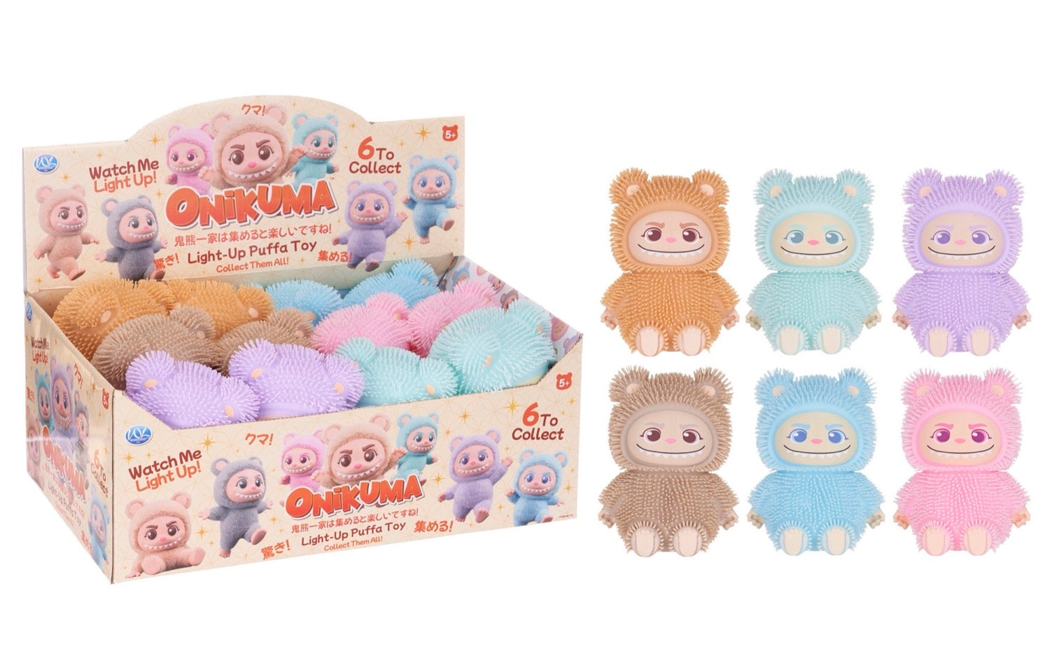 Onikuma Puffa 15cm Squeezy With Light 6 Asst (12pcs)