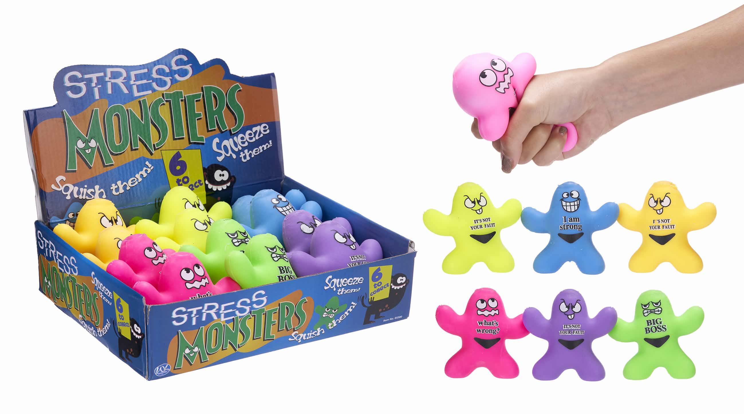 Stress Monster squeeze toy with faces (12pc)